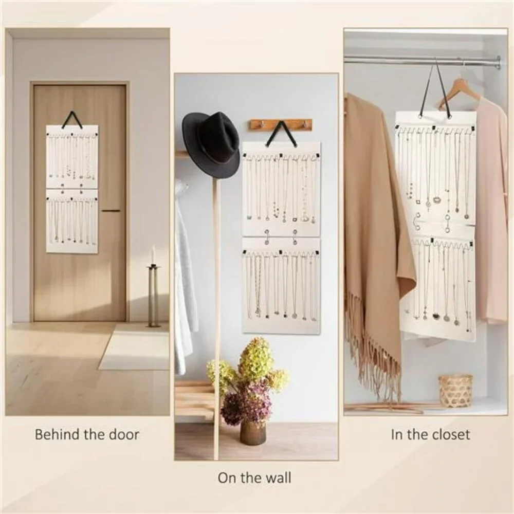 Hanging Necklace Holder Jewelry Organizer with 30 Hooks Wall Closet Door Storage
